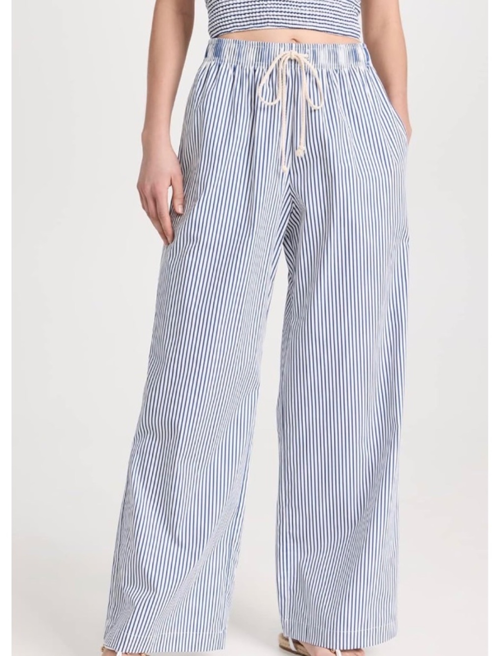 Donni Cotton Poplin Drawstring Striped Pants - Picture 1 of 7